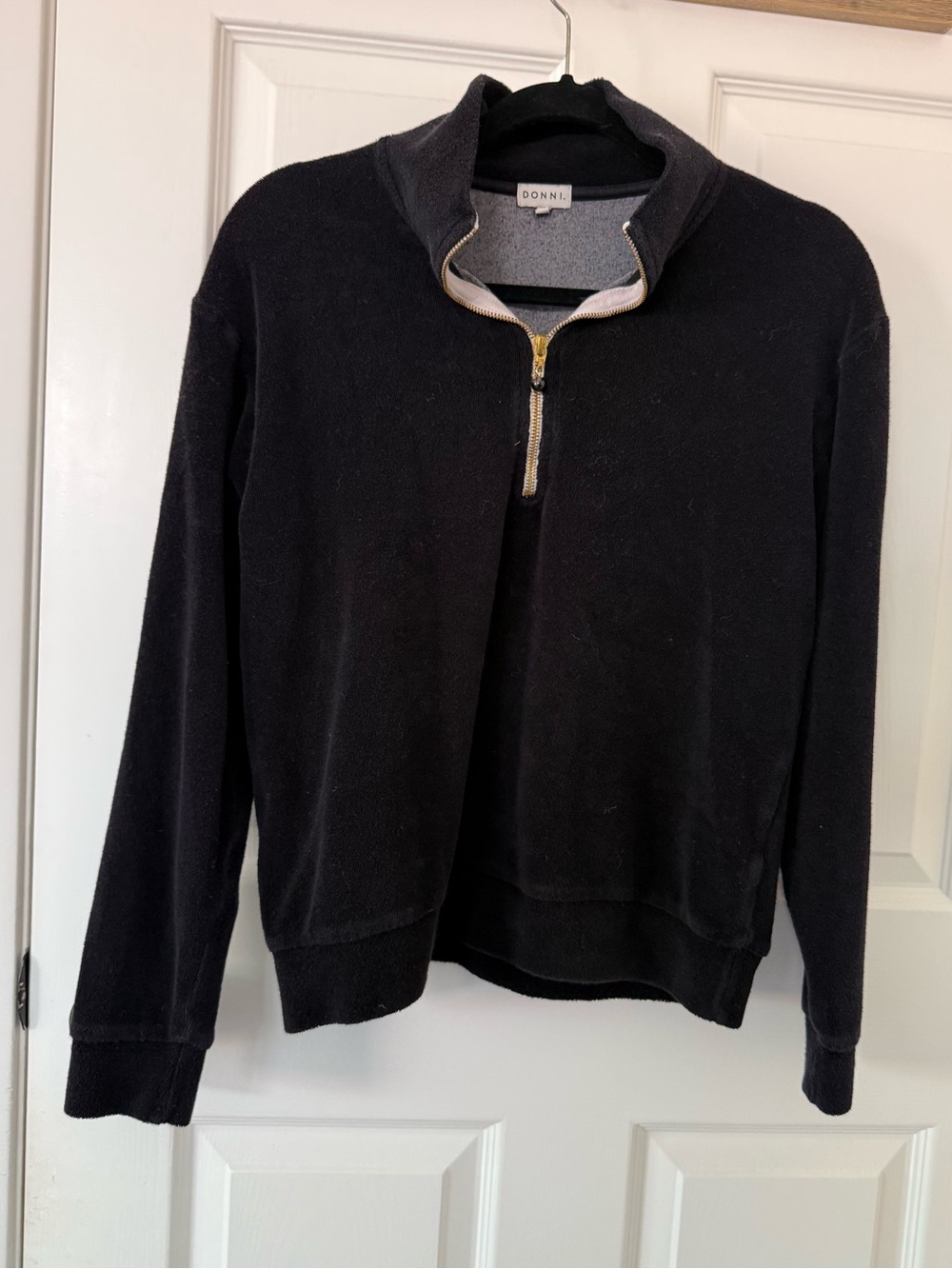 DONNI. Black Half-Zip Pullover Sweatshirt with Gold Zipper